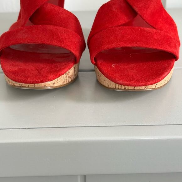 Franco Sarto Red Wedge Sandals with Cork Heel Sz 10 - Picture 10 of 14